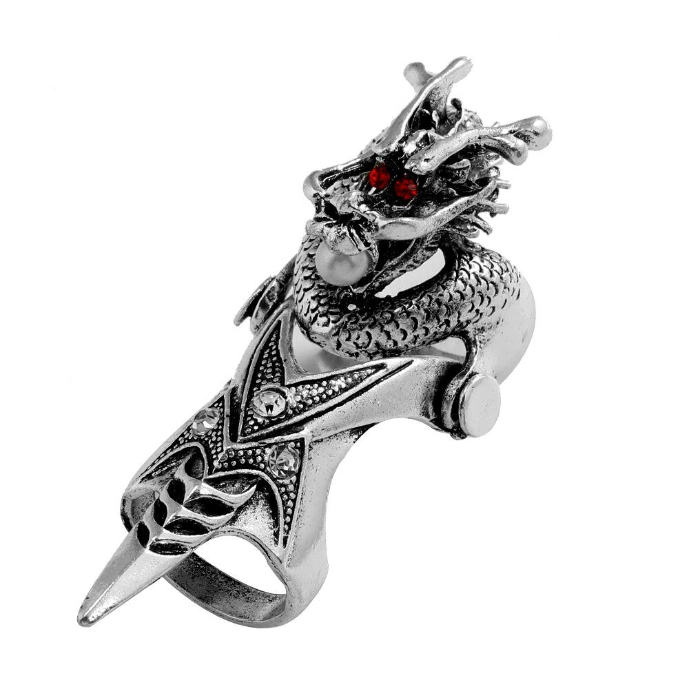 Alloy Retro Punk Style Long Ring Personalized Rock Skull Dragon Joint Ring
