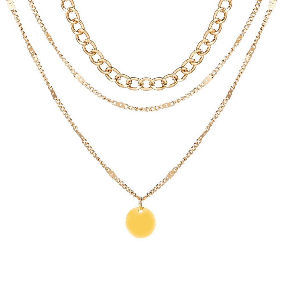European & American Multi-layer Round Disc Pendant Clavicle Necklace - Cool, Stackable Fashion for Women