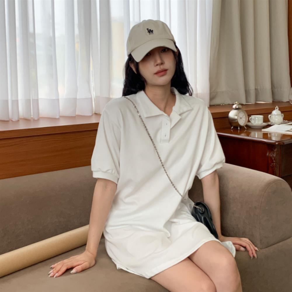 New Arrivals Open Run Women Hip Mood Loose Fit Open Collar Short Sleeve Mini Dg