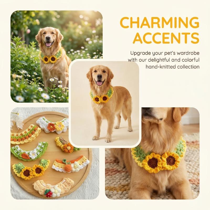 Cute Woven Flower Pet Collar For Small Medium Pets Flower Knitted Soft Pet Scarf Drool Bib Dog And Cat Pet Knit Accessories