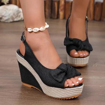 Dames Enkelband Peep Toe Platform Denim Wedge Sandalen Zapatos De Mujer Wedges Sandaal Dikke Zool Sandalias Hoge Hak Sandalen