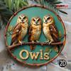 Metal Owl Branch Round Wall Art, Home Decor for Living Room Bedroom Porch Garage, Farmhouse Circle Metal Sign