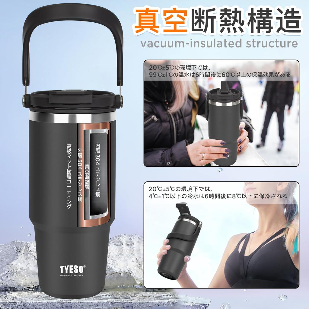 TYESO 1050ml Tumbler with Insulated with Vacuum Wide Large Direct for and Outdoor for Boys and Girls Straw, Coffee/Water Bottle/Thermo Flask, Handle,