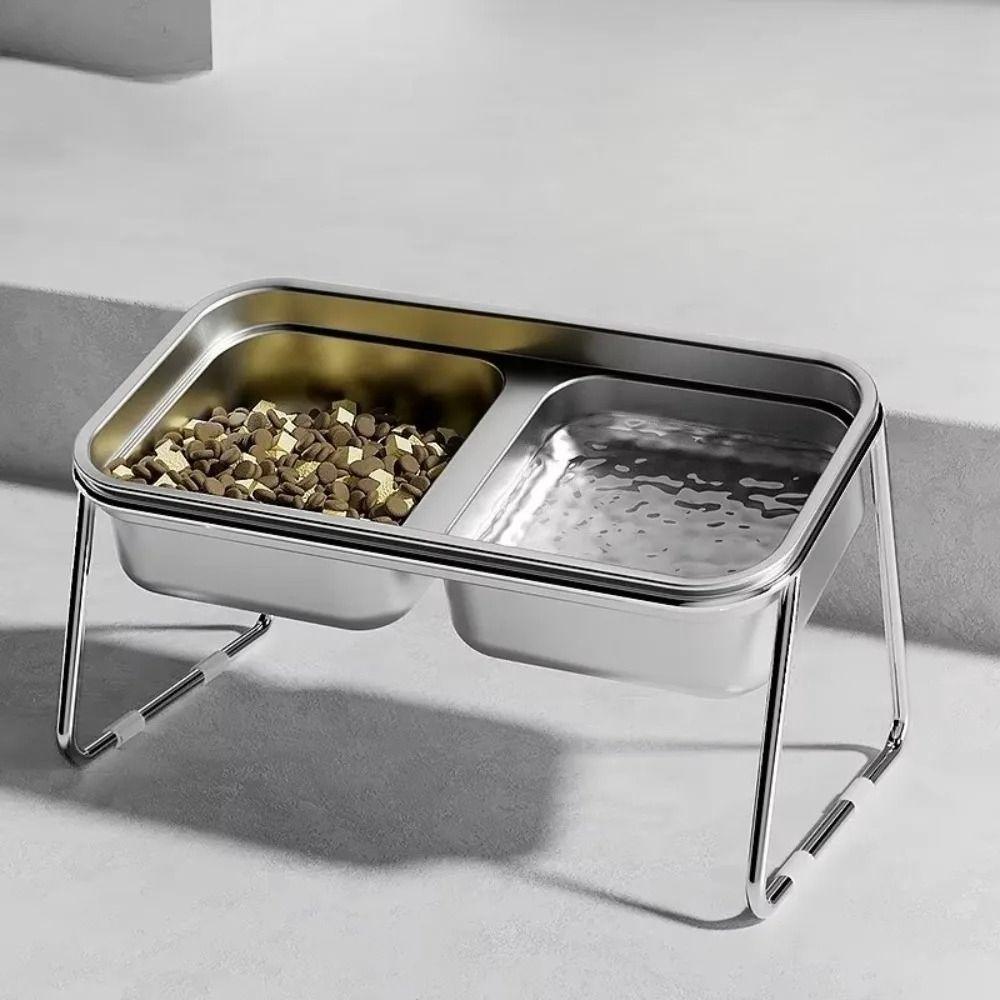 Stainless Steel Cat Food Water Bowl 15 ° Slant Elevated Pet Feeder Bowl  Pet Supplies
