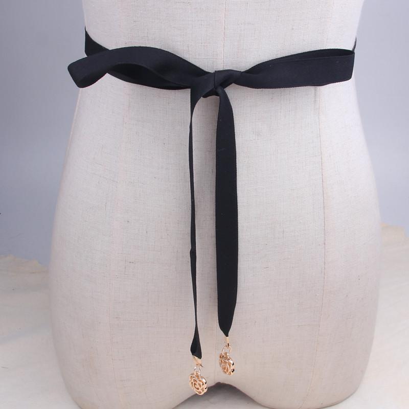 

Сладкий женский тканевый узкий ремень с узлом, Узкая цепочка на талию, украшенная розами, Пояс-веревка с бантом чёрный