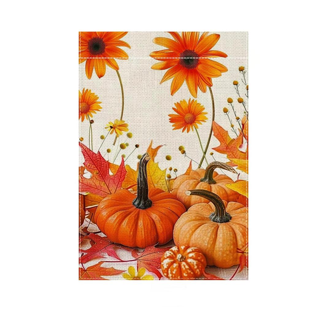 Zweiseitige Gartenflagge mit Sonnenblumen- und Kürbisdruck für saisonale Außendekoration 45 x 30 Zentimeter Geeignet für die Präsentation im Garten und auf der Terrasse