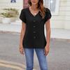 Damen Lockeres, lässiges, einfarbiges, kurzärmliges Chiffon-Shirt mit V-Ausschnitt und Perlen