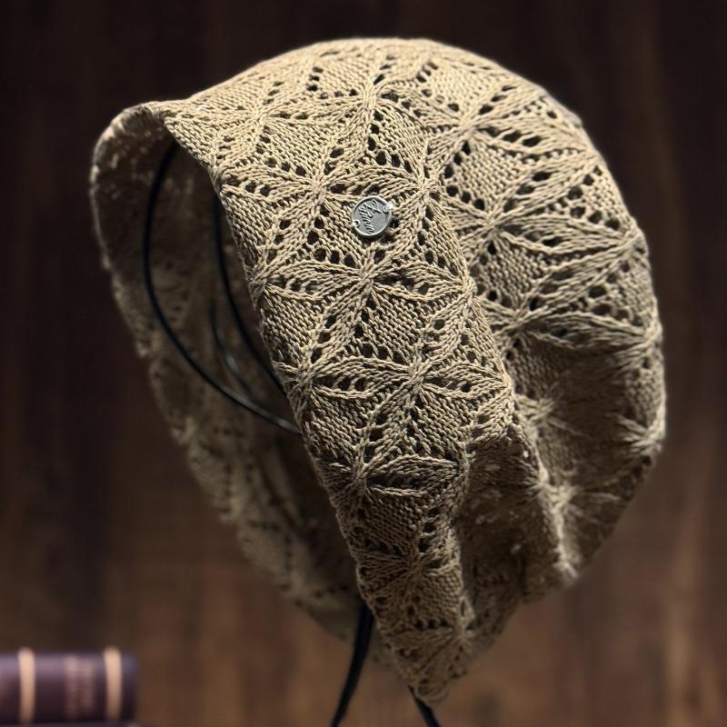 Women S Hand Crochet Hollow Out Beanie Cap Spring Summer Thin Breathable Knit Hat