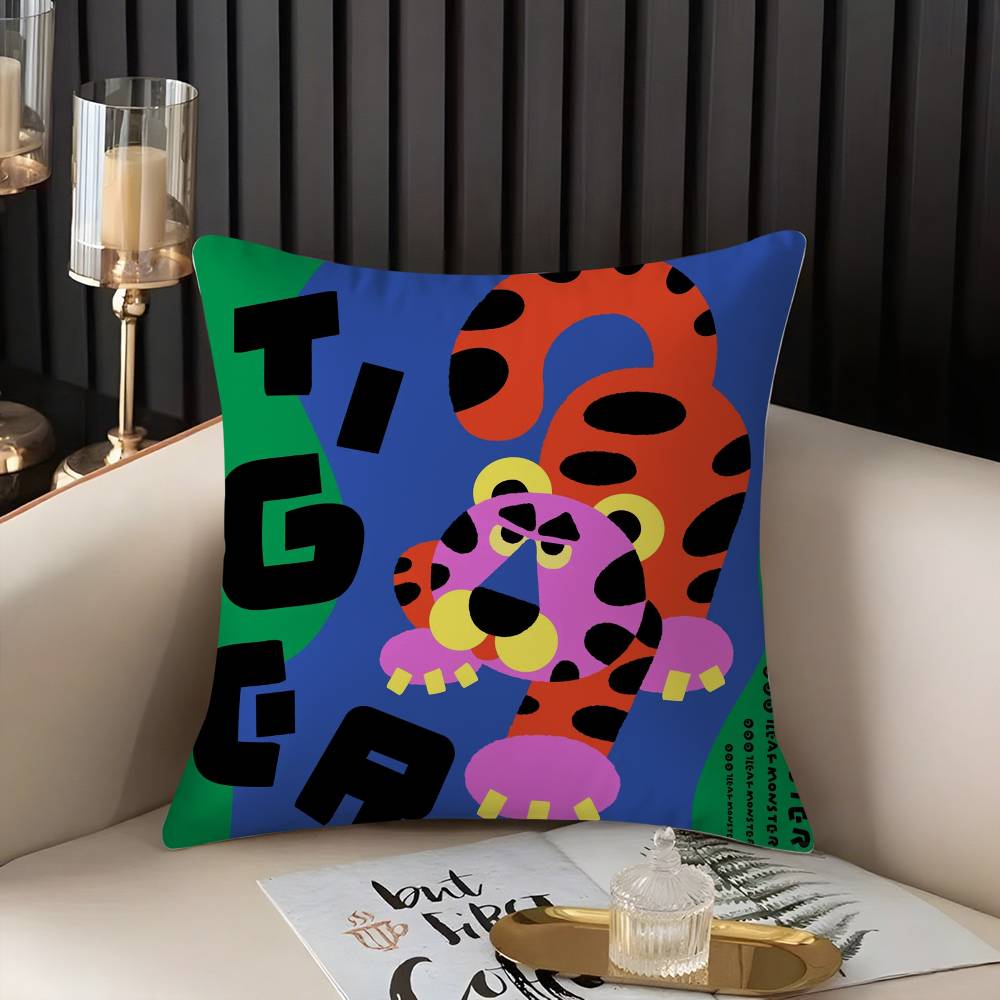 Pillow Case Cute Animal World Home Dorm Chair Back Short Plush Double-sided Printing Office Nap Time Cushion Cover