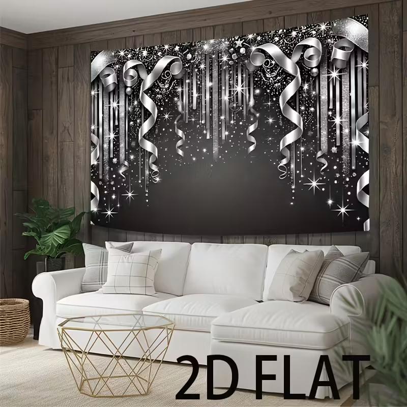

2D Black Silver Ribbon Backdrop Star Glitter Photography Background 47.2x31.5inch/120*80cm