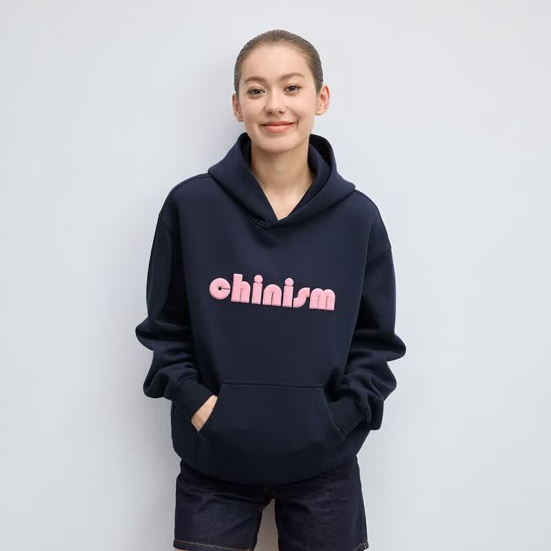 CHINISM Men s Embroidered Air Layer Hooded Sweatshirt S