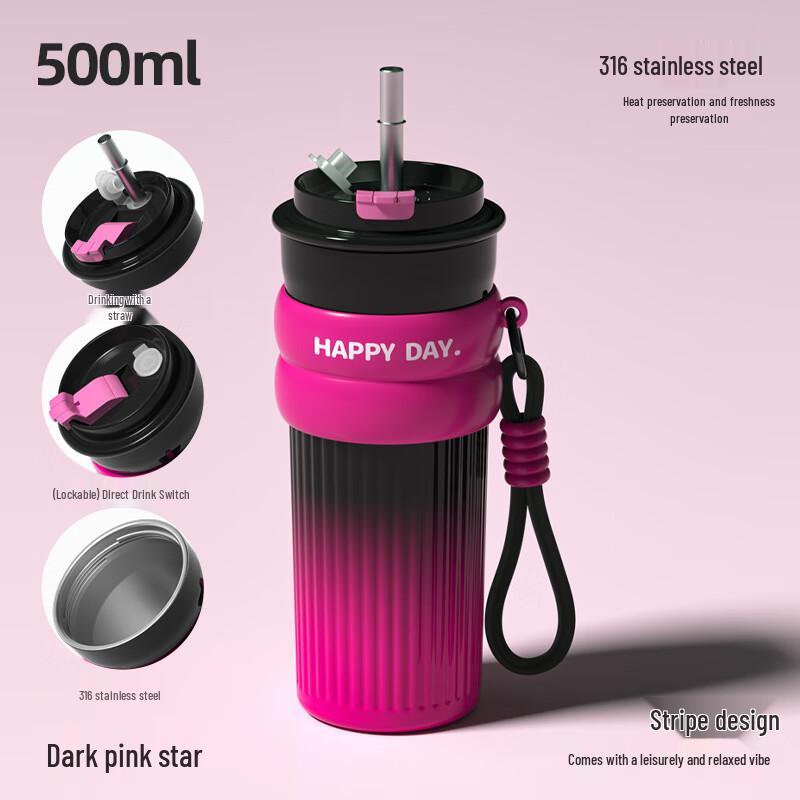 ME316 Stainless Steel Insulated Straw Coffee Cup 500ml