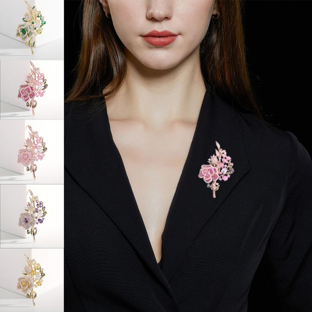Elegant Floral Brooch Pin for Women Rose Design with Rhinestone Embellishments Suitable for Evening Wear and Special Occasions Accessories