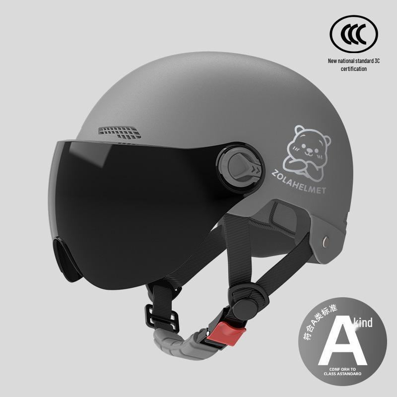 Women's Bear Head Electric Scooter Half Helmet with Sun and Ear Protection, Lightweight, Ventilated, and Warm for Winter.
