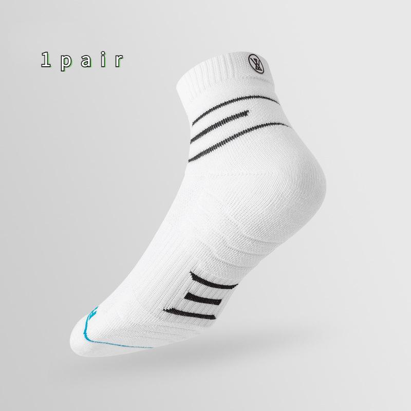 

Мужские носки для фитнеса до середины икры, размер 39–44, дышащие спортивные носки с пот-поглощающей поверхностью, с полотенцем снизу One-size чёрный/белый