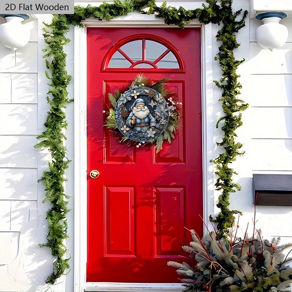 Wooden Christmas Sign with Blue Santa Claus Pattern - Navidad Round Sign for Yard Door Wall Hanging Decor - Ideal Christmas Decoration