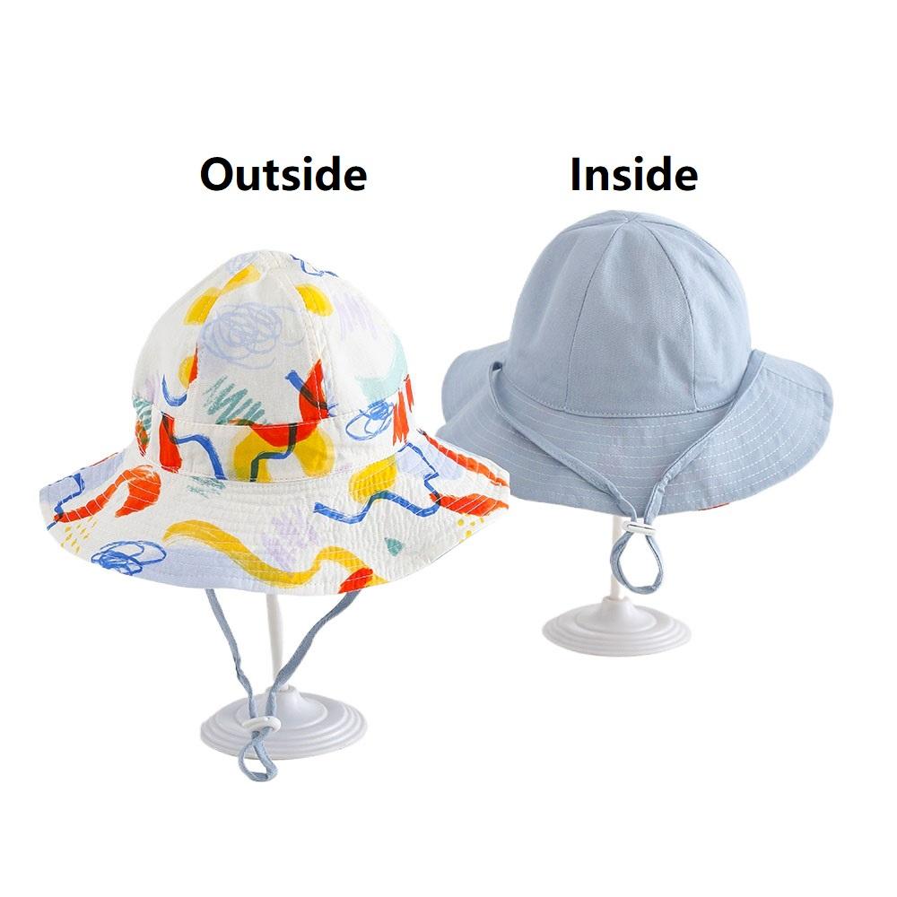 New Kids Bucket Hat Double-side Fisherman Hat Spring Summer Children Sun Hats for Girls and Boys Outdoor Baby Sun Hat 52cm (2-6years old)