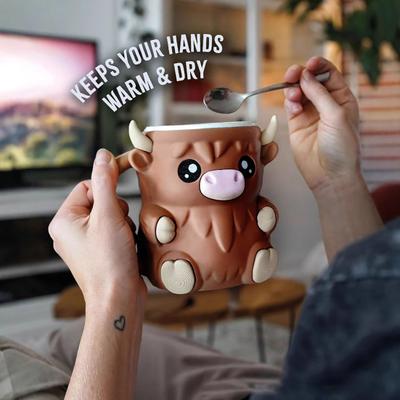 Suport Pahar Pint Înghețată Vaca Highland Yousheng Mânecă Izolată pentru Înghețată cu Sertar pentru Gustări și Lingură Suport Înghețată 16 Oz Decor Vaca Highland