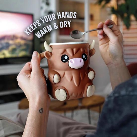 Høylandsfe Iskrem Pint Holder Isolert Iskrem Kosy Erme med Snackskuff og Skje 16 Oz Iskremholder Høylandsfe Dekor Gaver