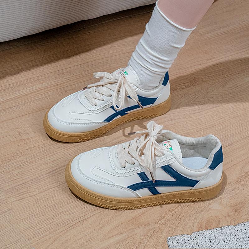 Dexun shoes women's lace-up sports niche 2025 spring new leather surface white shoes soft sole women's shoes casual sports board
