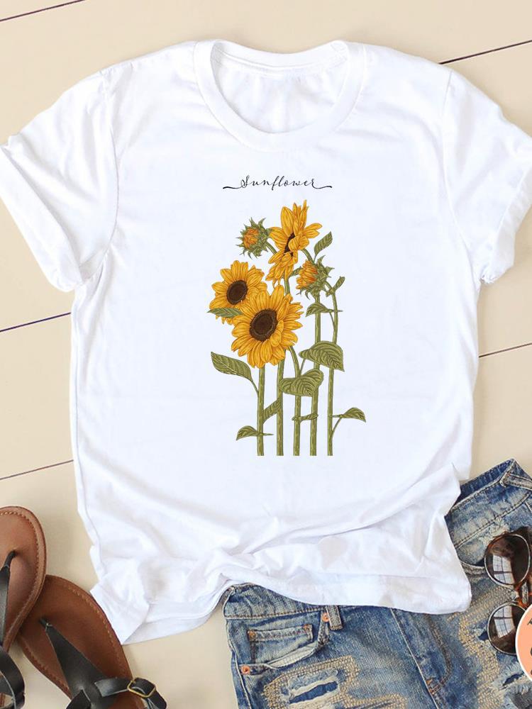 Mutter Tochter Passende Blumenwort Aufdruck T-Shirt Kurzärmelig Damen Grafik-T-Shirt Europäischer Amerikanischer Stil Freizeitkleidung