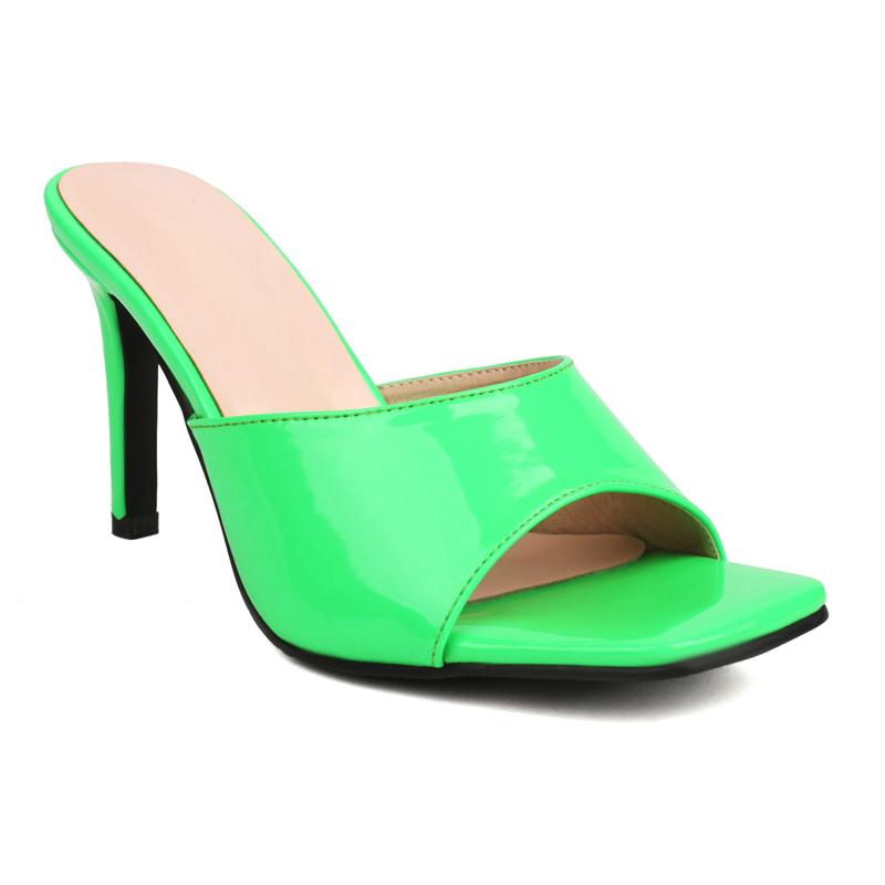 Summer Slippers Women High Heel Mules Shoes Fashion Black Pink Green White Slides Open Toe Sandals Ladies Large Size 48