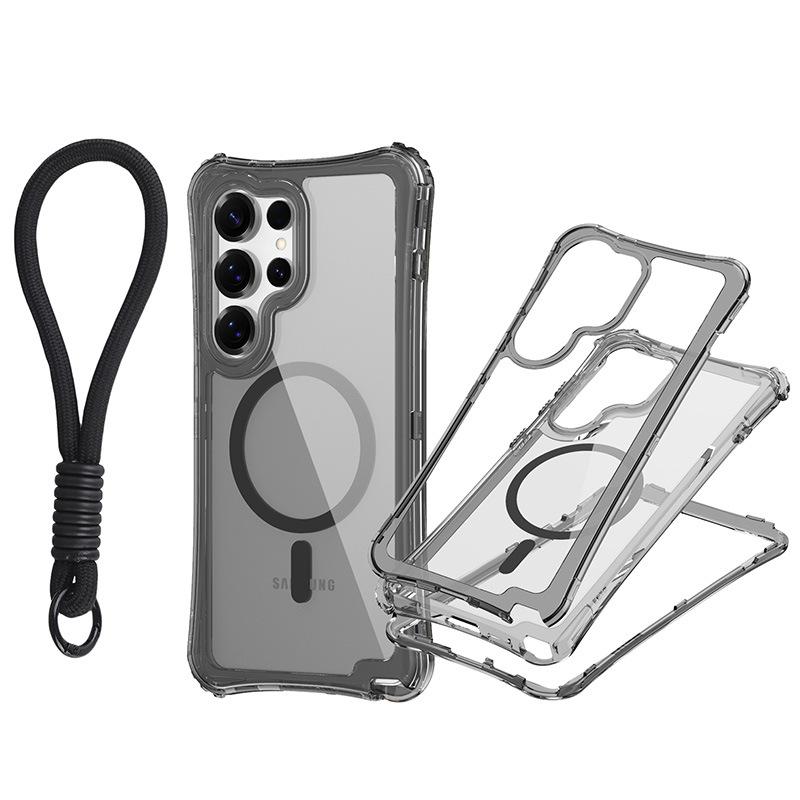 For Samsung S25 ULTRA Magnetic Transparent Three-in-one Mobile Phone Case with Strap