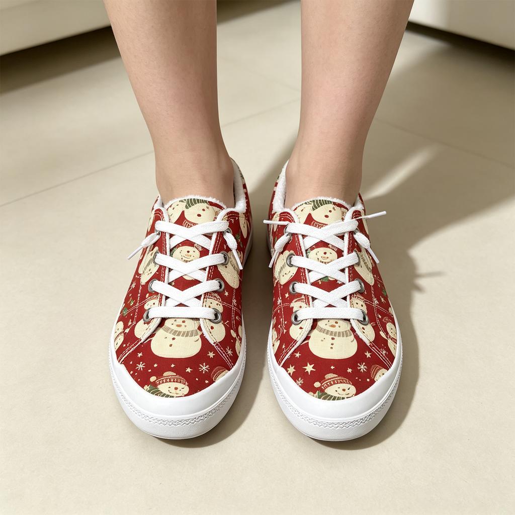 Women's Christmas Print Shoes Comfortable Flat Casual for Holiday