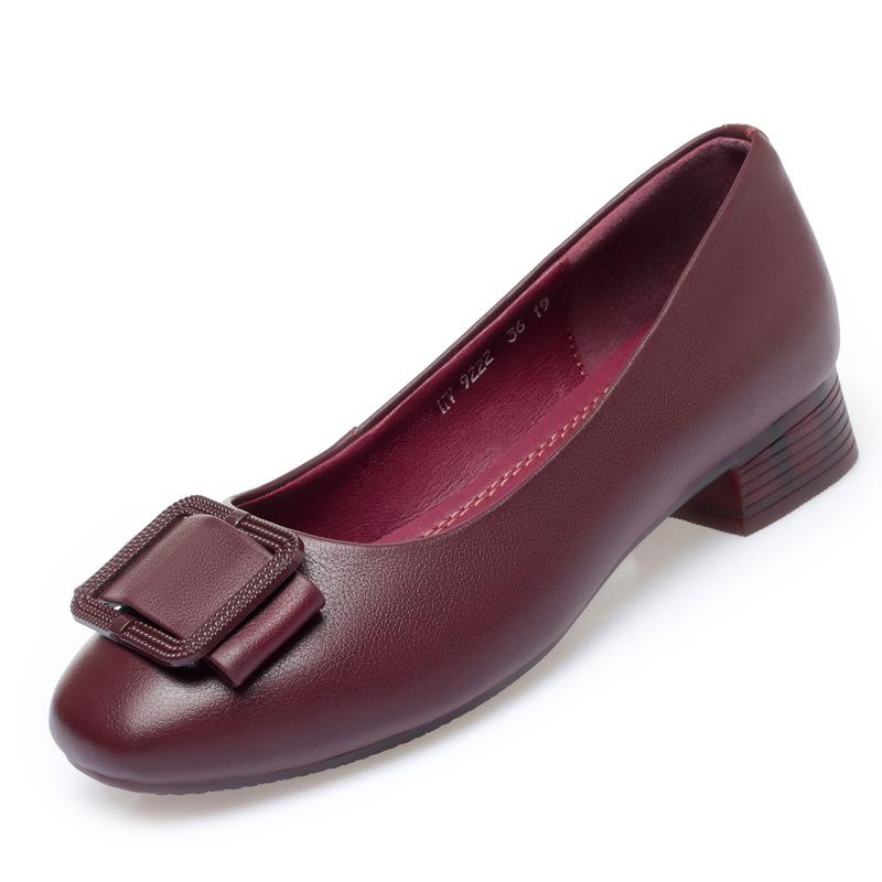 Fashion Genuine Leather Women's Shoes Elegant Office Ladies Shoes Women Casual Low Heeled Shoes Square Heel Sandals Slip on Woman Flats