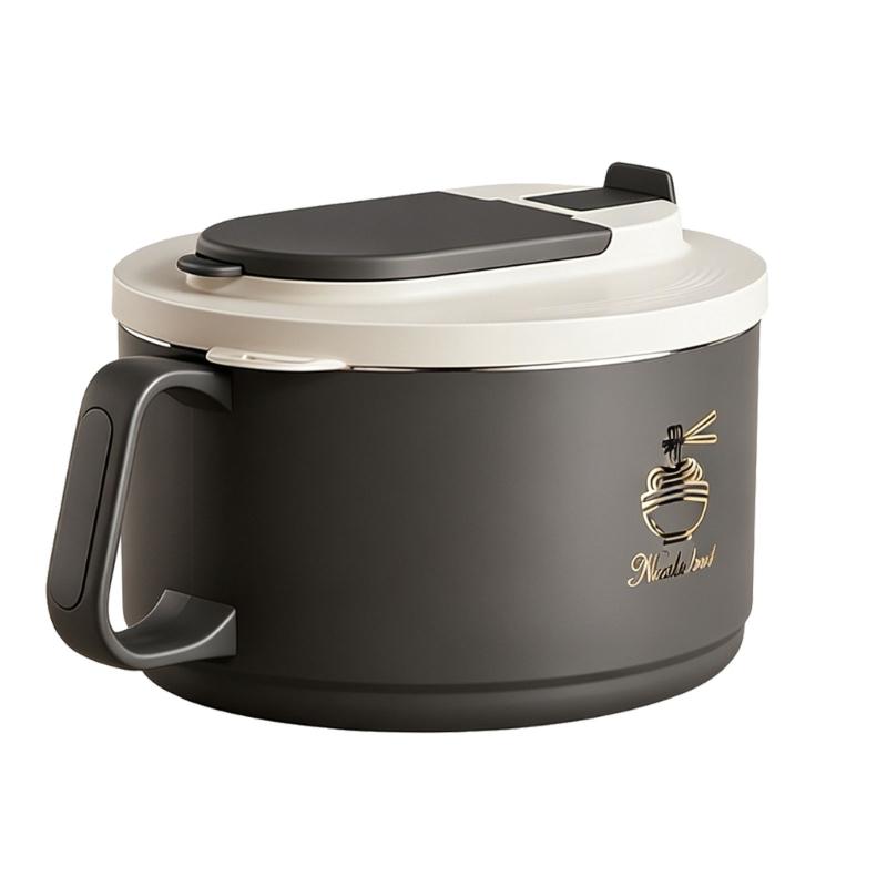 304 Stainless Steel Ramen Bowl Set Foldable Cutlery Included Lunch Box with Lid For Small Space Dormitories