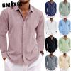 Men's Fashion Casual Solid Color Print Long Sleeve POLO Neck Blouses & Shirts