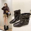 Autumn new American Spice Girl rivet inner height increase pointed trousers short boots women's western cowboy boots Martin boots
