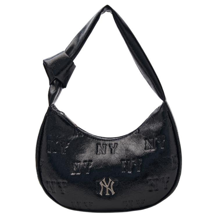 New MLB MONOGRAM New York Yankees Synthetic Leather Hobo Bag, Handbag Women's Black 3ABQMV15N-50BKS