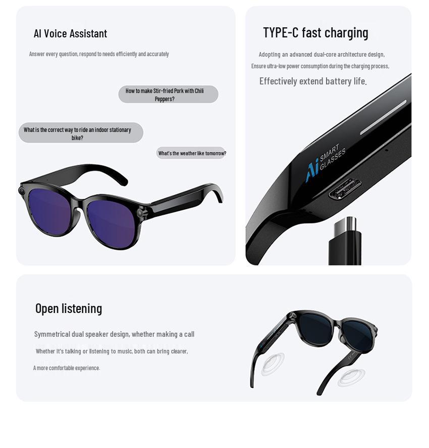 Lunettes intelligentes M89 avec caméra 800 W, enregistrement vidéo, traduction linguistique, lecture de musique et fonction d'appel.