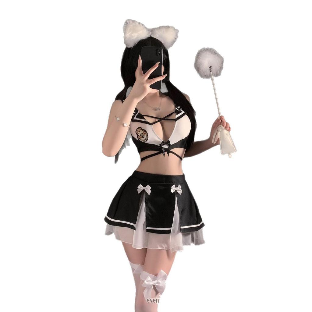 Ruo Lan Policewoman Lingerie: Easy-Remove Navy Sailor Suit for Small Chest, Temptation Set 9413