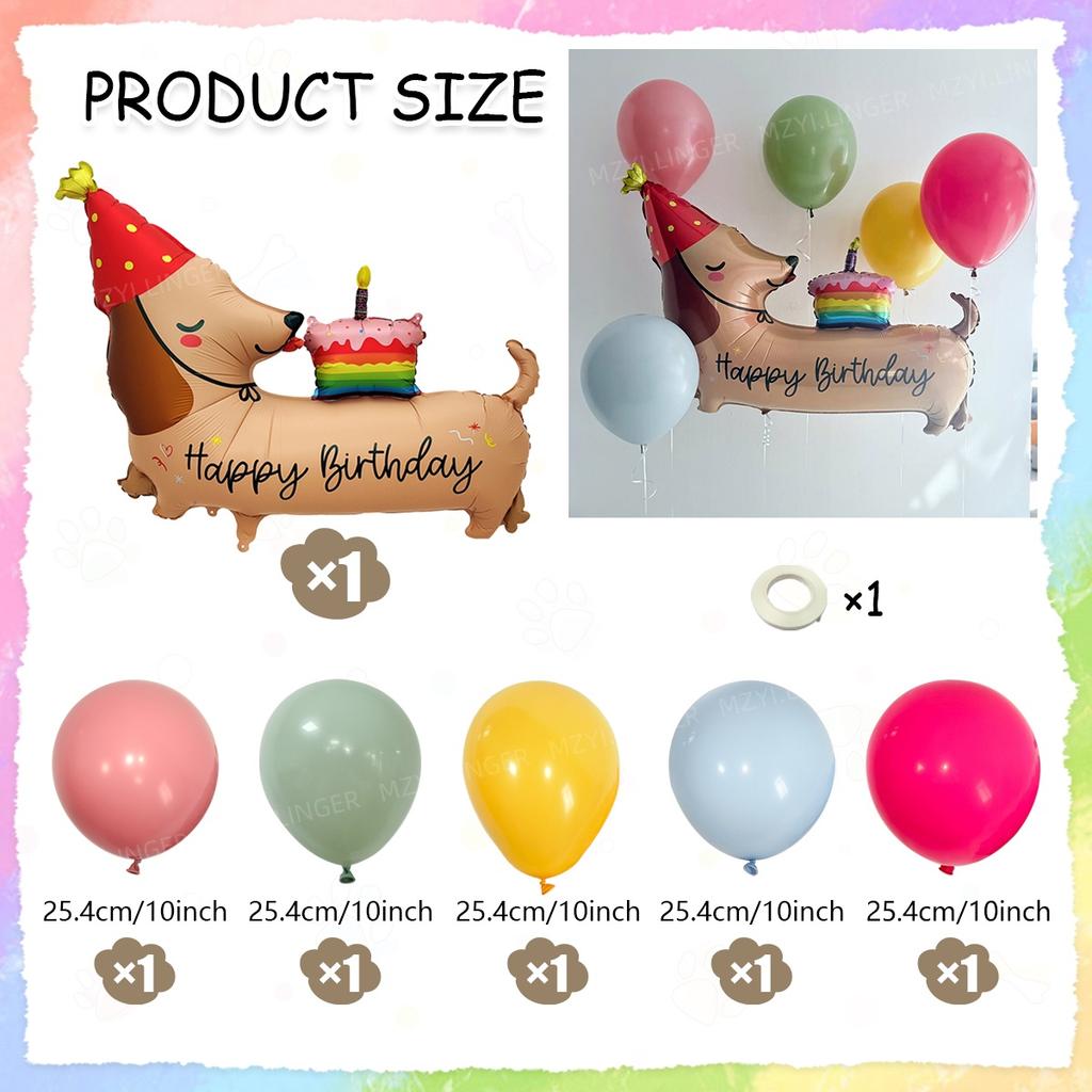 Cartoon style birthday dog balloon set with red bow balloons and pink heart balloons for birthday decoration and photo props