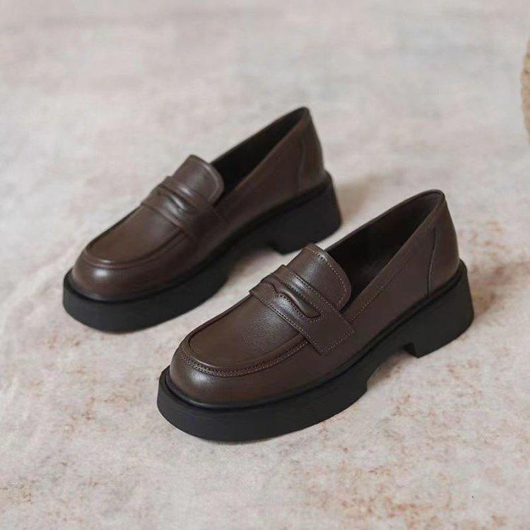 Loafers women's 2025 autumn new women's shoes thick-soled one-pedal jk single shoes to increase the height of British style early autumn small l
