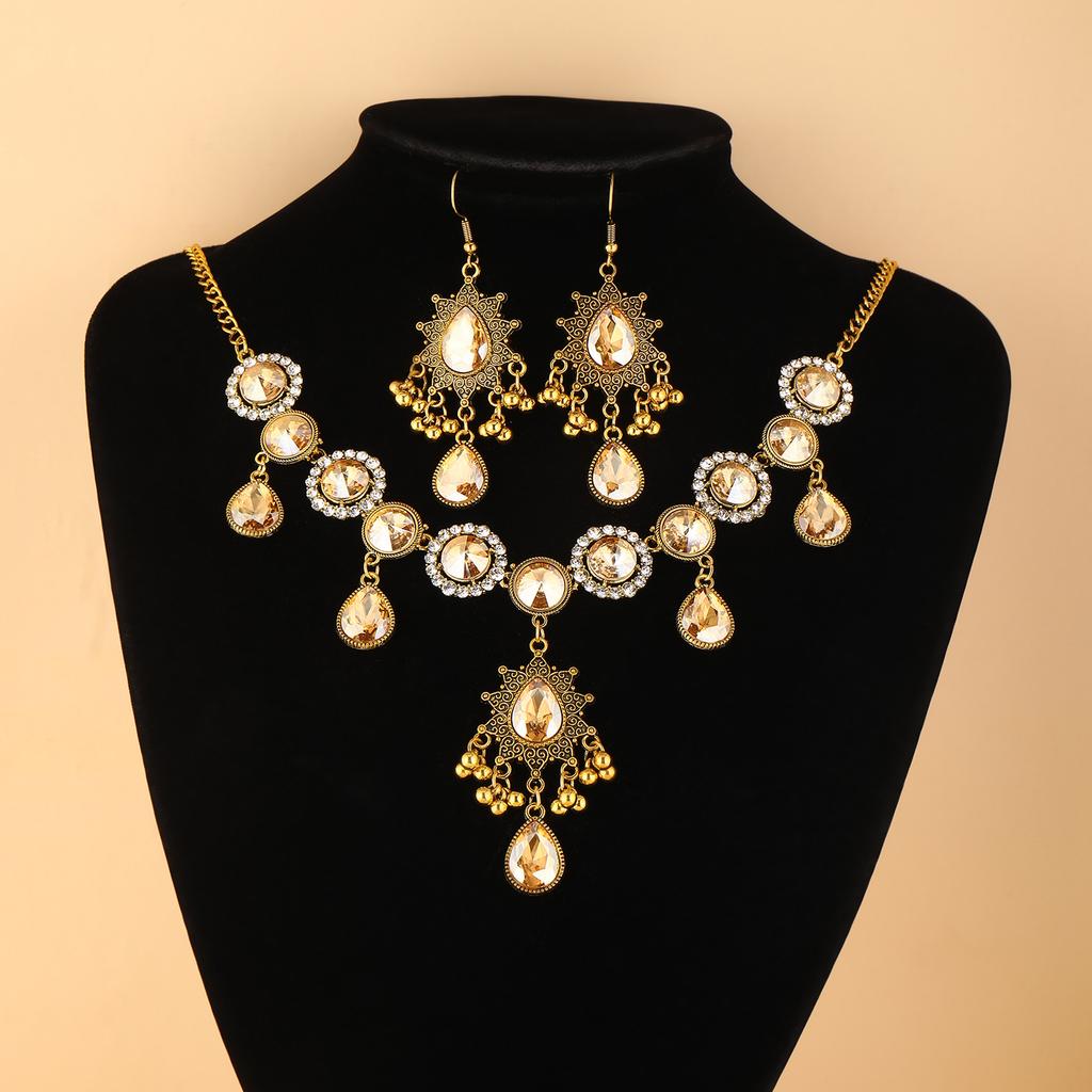 Bohemian Vintage Two - Piece Jewelry Set: Necklace and Earrings with Tassel Geometric Design