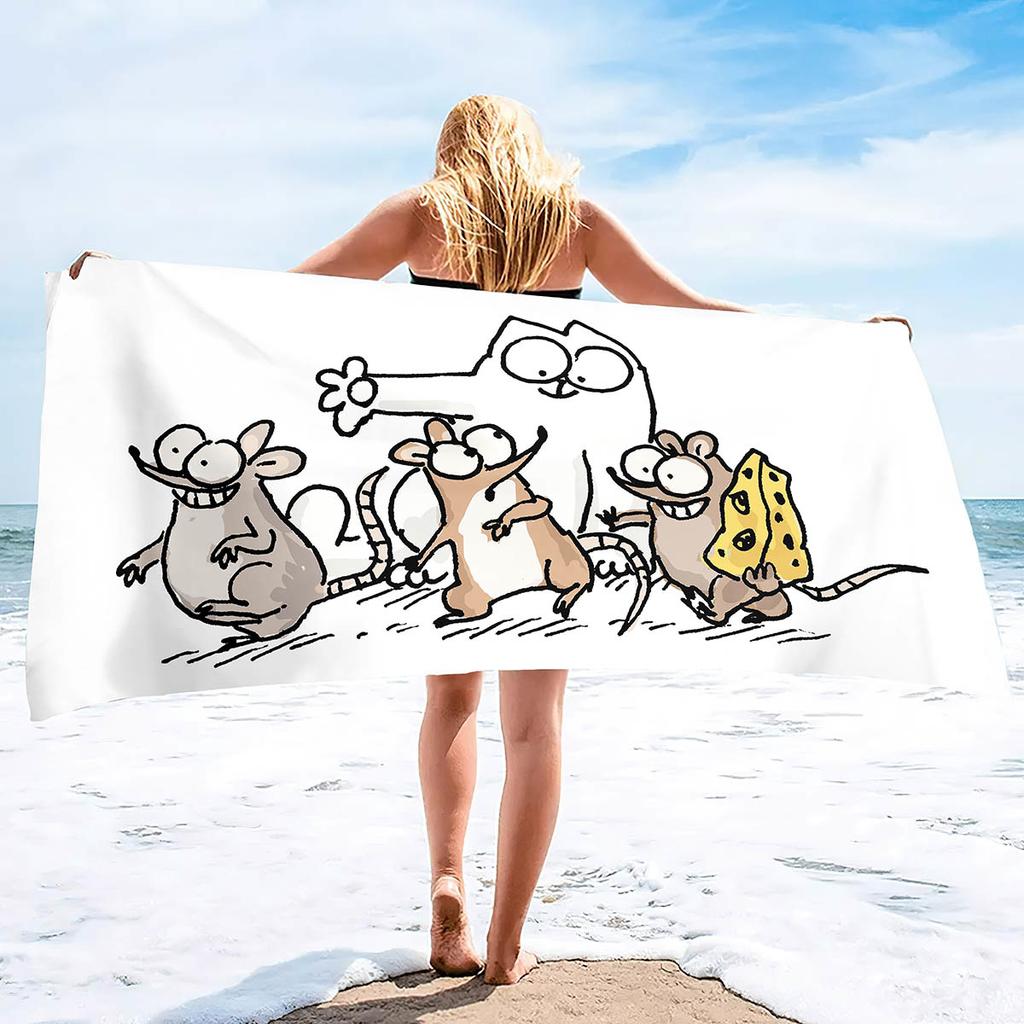 Cute Cat Beach Towel Absorbent Oversized Quick Dry Sand Free Lightweight Bath Towel Microfiber Summer Pool Towel for Kids Adults