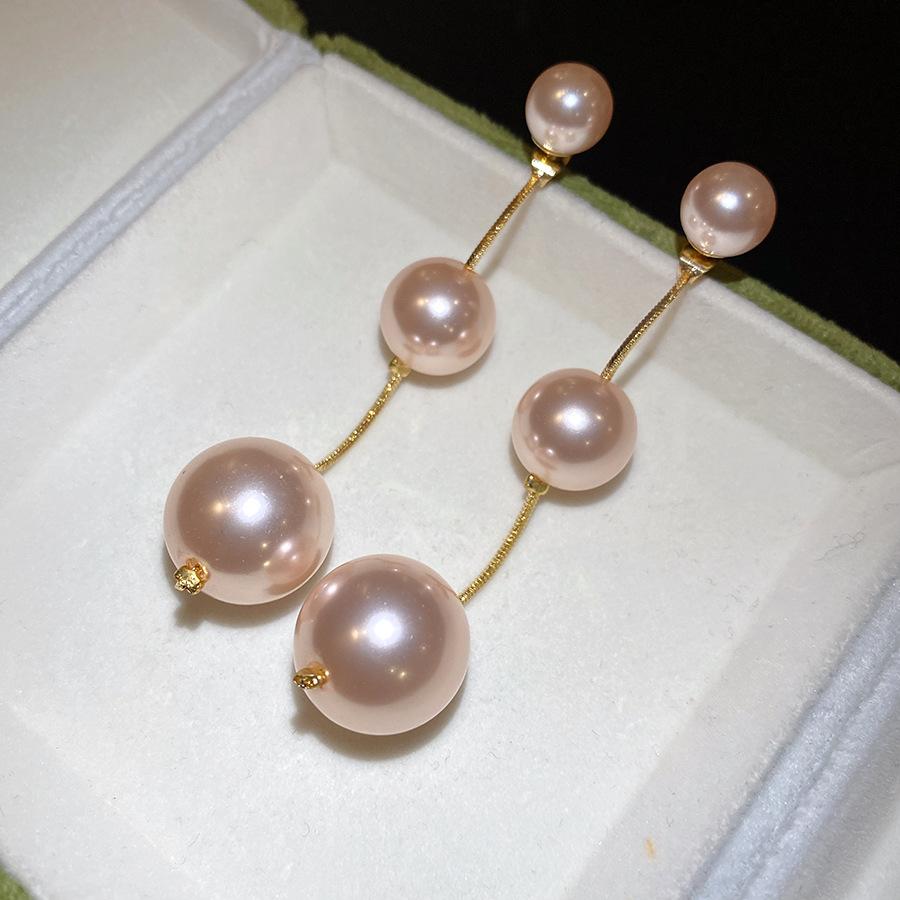 

Silver needle beaded geometric round pearl earrings light luxury high-end stud earrings temperament niche fashion earrings women