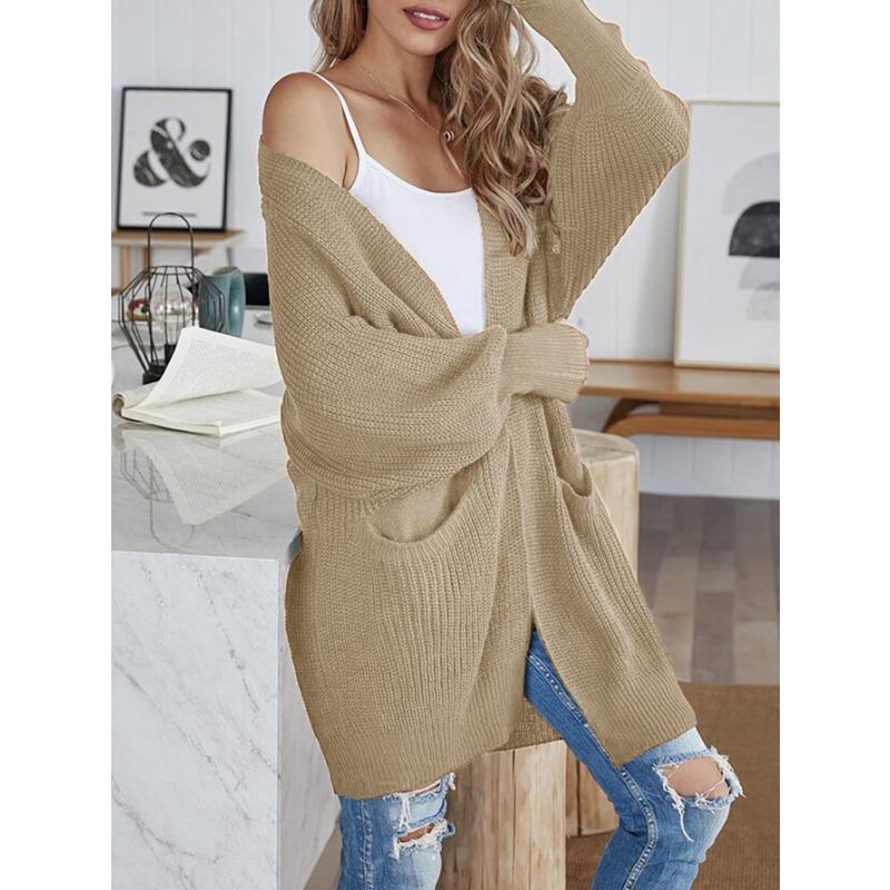 Women's Autumn/Winter Knitted Solid Colour Pocket Cardigan Sweater