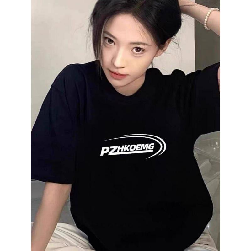 220g Pure Cotton Summer Couple T-Shirt: Loose, Slimming, Casual Print Design, Versatile Short Sleeve for Women
