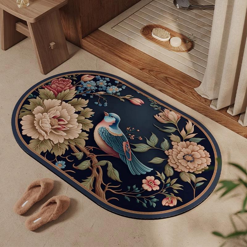 Traditional Chinese Style Elegant Bathroom Floor Mat Absorbent Diatomite Durable Stain Resistant Non Slip Entrance Mat For Bathroom