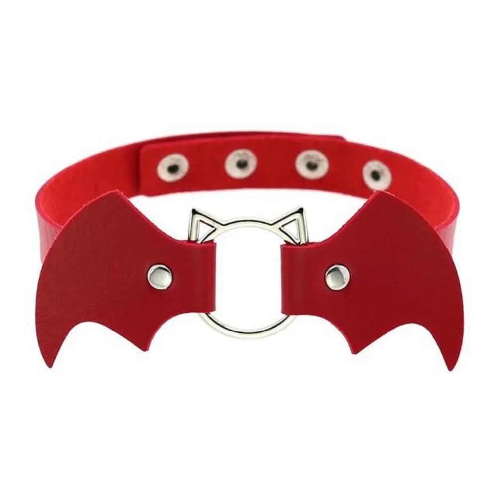 Fashion Simple Vintage Punk Gothic Harajuku Black White PU Leather Bat Choker Necklace for Women Statement Necklaces Jewelry