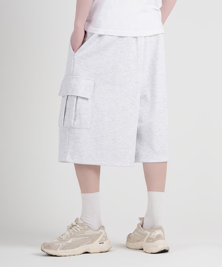 LXT Pintuck Cargo Bermuda Heavy Sweatpants [White Melange]