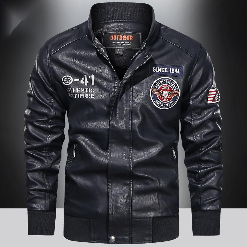 Spring and Autumn Men's Motorcycle Suit Leather Jacket Color Blocking American Baseball Collar Pilot Casual PU Leather Jacket