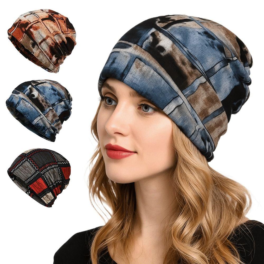 Plaid Print Turban Hats Contrasting Colors Keep Warm Women's Pile Hat Autumn and Winter