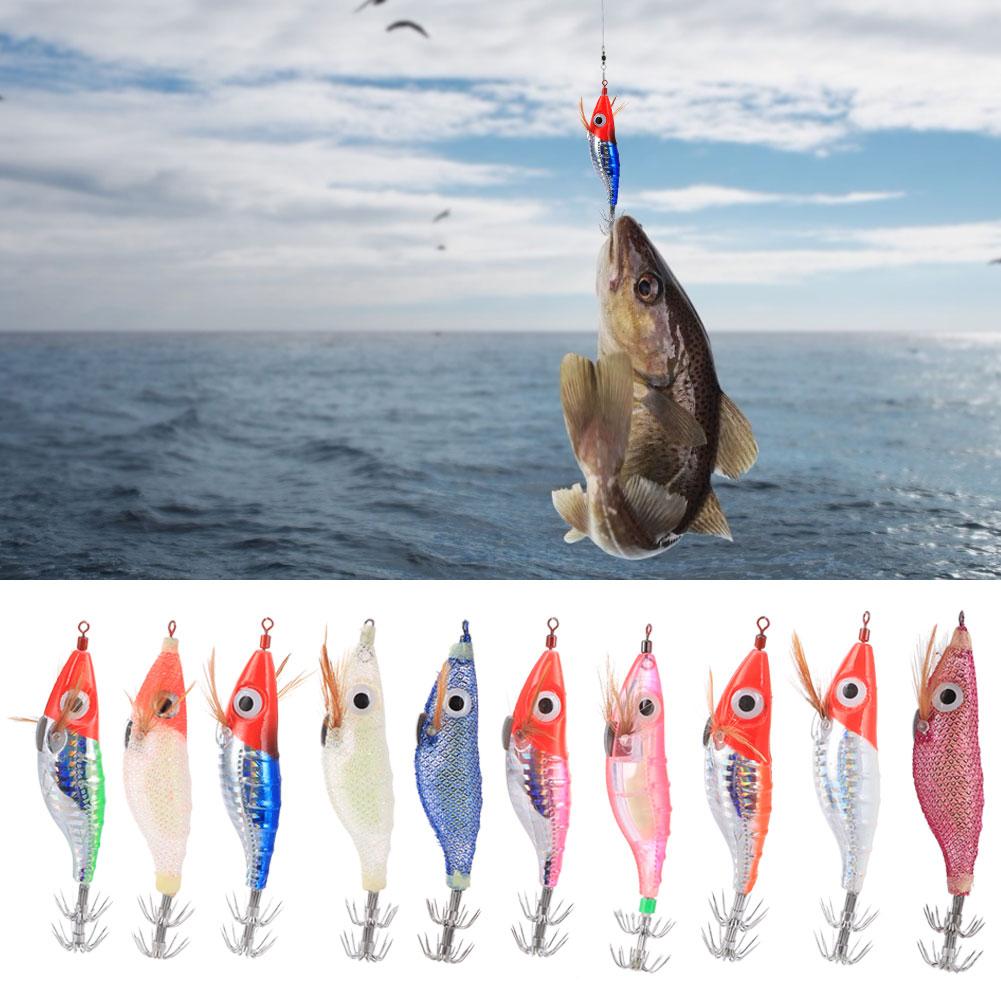 10PCS/Saco Simulação Camarão Luminoso Isca Lula Agulha Isca Artificial Acessório de Pesca