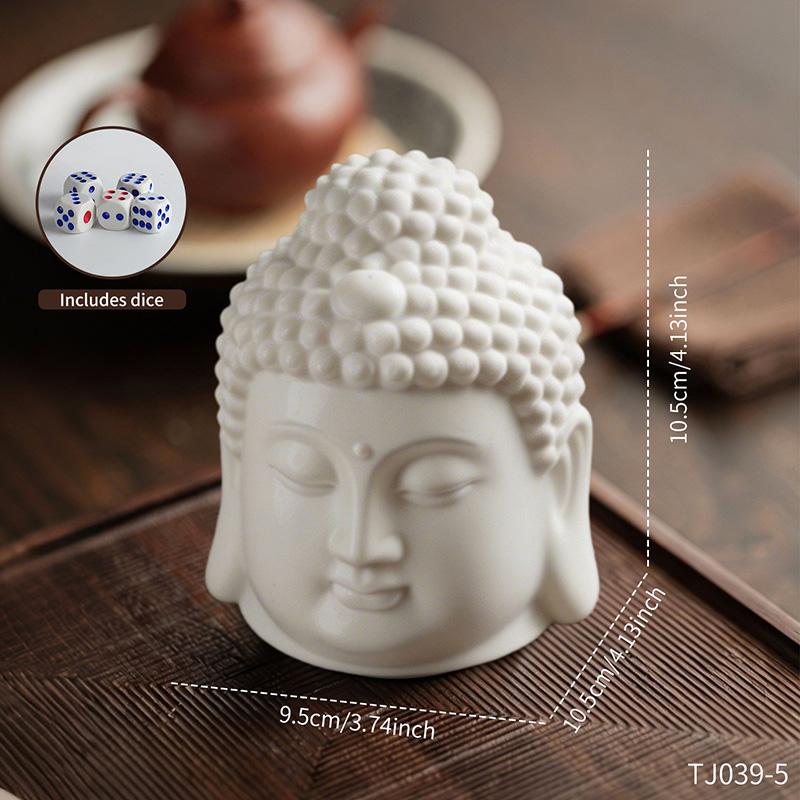 Elegant Zen Style Buddha Head Ceramic Dice Cup Classic Game Shaker for Home Bar Party Game Room Creative Desktop Art Decor
