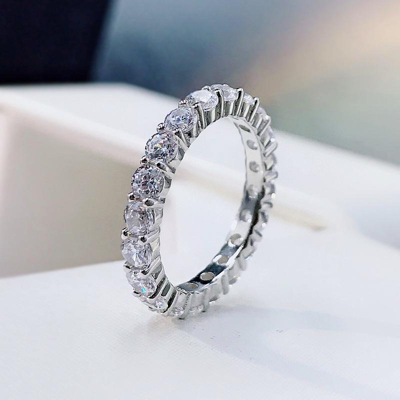 Luxury Women's Ring S925 Silver Row Diamond Ring for Women In Europe and America 3mm Full Diamond Ring